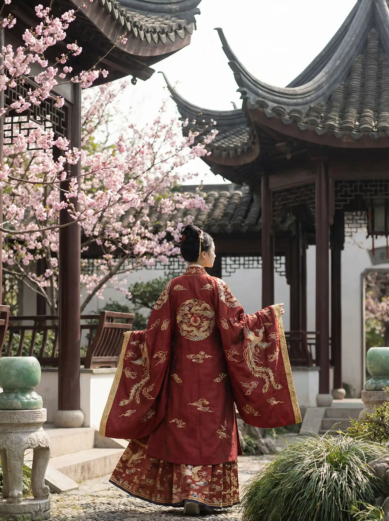 房奴试爱视频播放 明制汉服红色凤凰刺绣